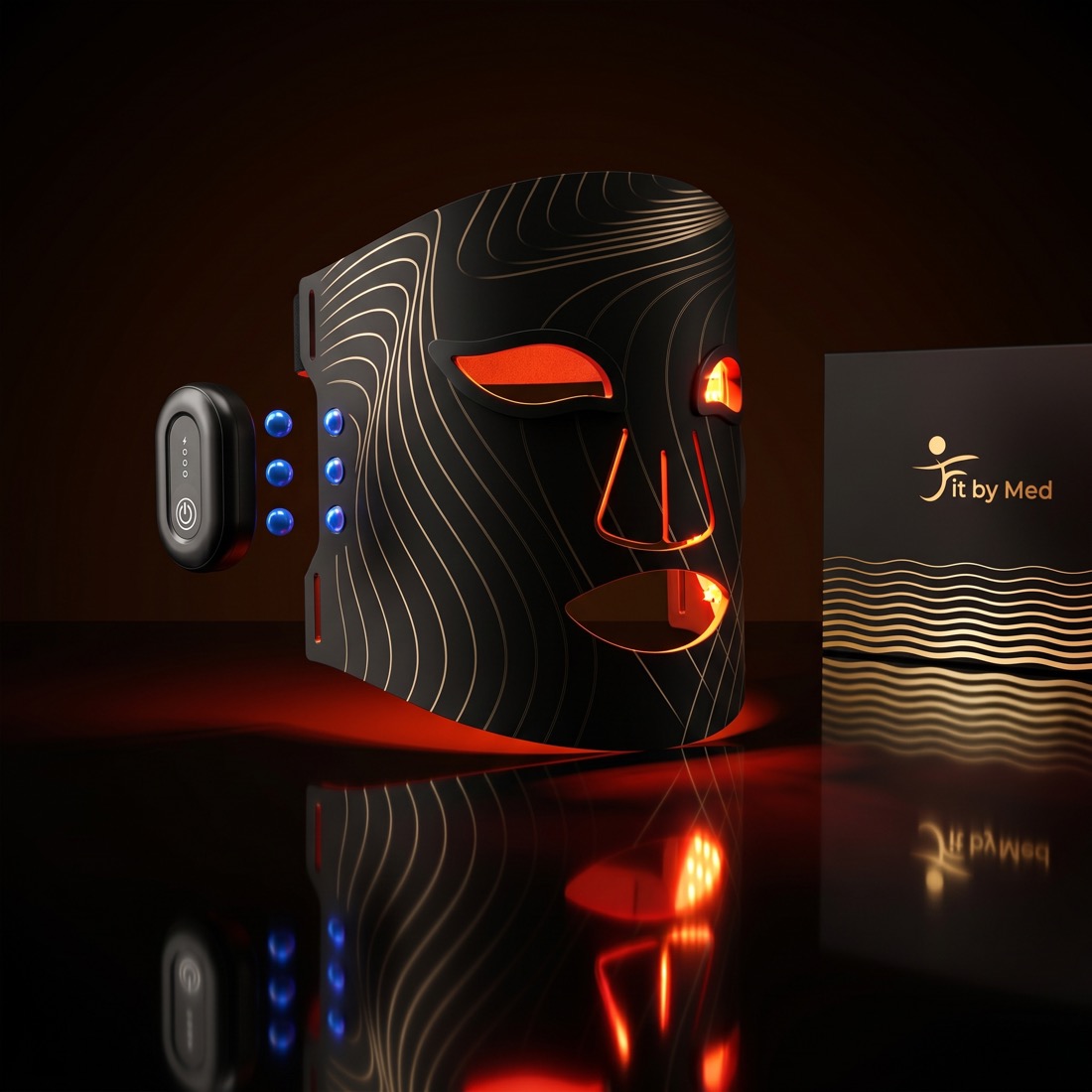 Magnetyczny sterownik maski LED JustLift i eleganckie pudełko premium FitbyMed